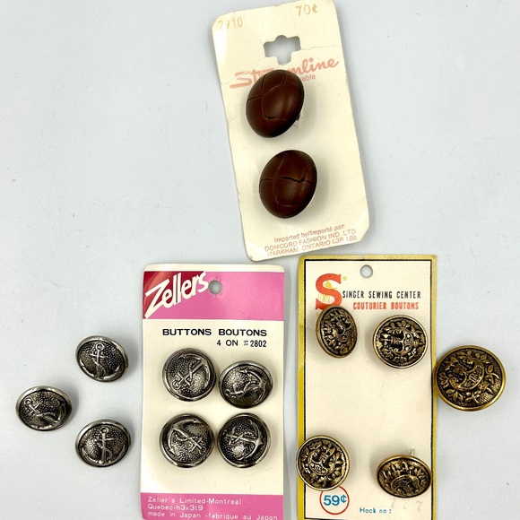NOS Vintage Buttons Anchors Crest Icon Nautical & Leather Look - Lot of 14 - Picture 2 of 6
